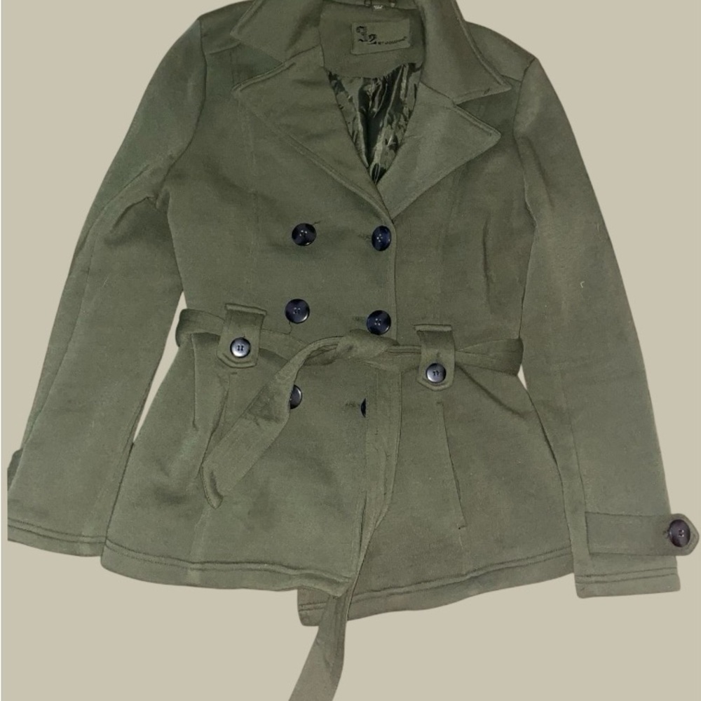Double-Breasted Peacoat Jacket - Olive Green